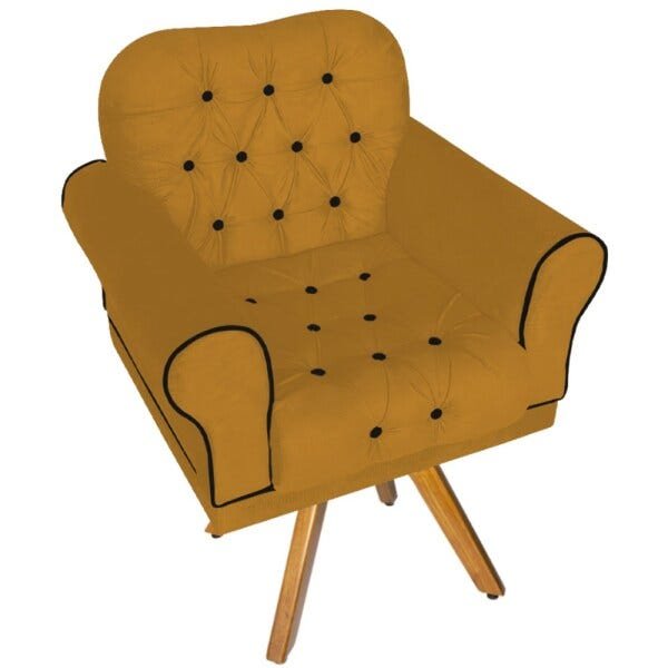 Kit 2 Poltronas Mariana Base Giratória de Madeira Suede Mostarda - Amarena Móveis - 2