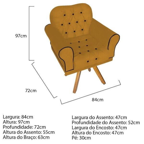 Kit 2 Poltronas Mariana Base Giratória de Madeira Suede Mostarda - Amarena Móveis - 4