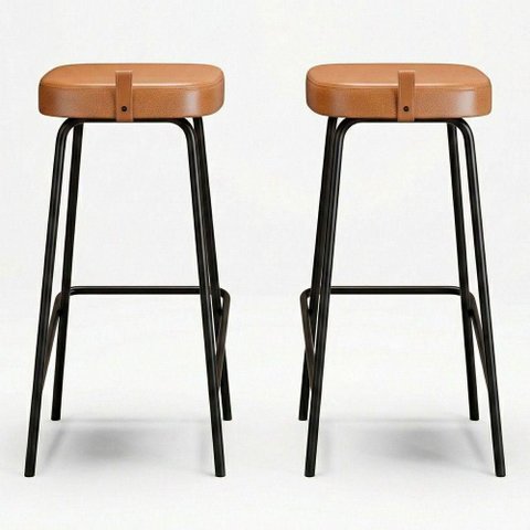 Kit 02 Banquetas Altas Cozinha e Área Gourmet Vik Estofada Couríssimo Whisky - Desk Design