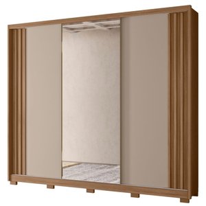 Guarda Roupa Casal Arizona Espelho 3 Portas de Correr Carvalho Fendi Moval