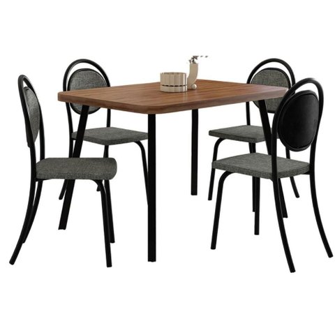 Conjunto: Mesa de Cozinha Stellar 1598 Aço c/ Tampo Madeirado 120x80cm e 4 Cadeiras 1738 Rose/Petra