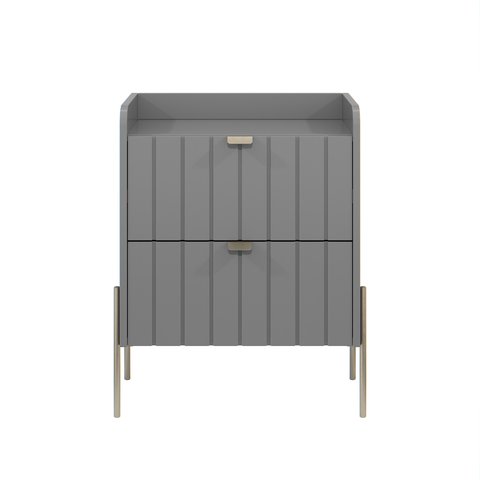 Mesa de Cabeceira Lateral Cinza para Quarto Moriah 45cm Pés em Ferro Estilo Moderno Champagne