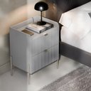Ver imagem 3 de Mesa de Cabeceira Lateral Cinza para Quarto Moriah 45cm Pés em Ferro Estilo Moderno Champagne
