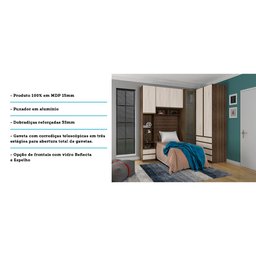 Guarda Roupa Solteiro de Canto com Vidro Reflecta Nogueira Dourado com Legno Crema Prime Luciane - 5