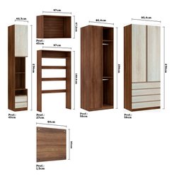Guarda Roupa Solteiro de Canto com Vidro Reflecta Nogueira Dourado com Legno Crema Prime Luciane - 3