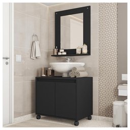 Kit Conjunto Gabinete Armario Banheiro Espelho Clean Preto - 2