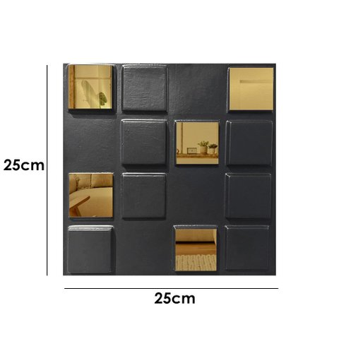 40 Placas 3d Efeito Espelhado Dourado Pixel Revestimento Parede - 25cm