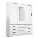 Ver imagem 3 de Guarda-roupa Solteiro Orrizonte 3 Portas 9 Gavetas com Espelho Branco - Pnr Móveis