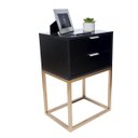 Ver imagem 1 de Mesa de Cabeceira Industrial 40cm Preto 2 Gavetas Pés Ferro Dourado para Quarto Cama