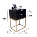 Ver imagem 2 de Mesa de Cabeceira Industrial 40cm Preto 2 Gavetas Pés Ferro Dourado para Quarto Cama