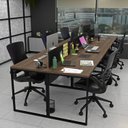 Ver imagem 4 de Escrivaninha Mesa Escritório 6 Lugares 360cm Industrial Nogal e Preto Marrom