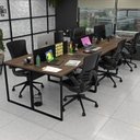 Ver imagem 1 de Escrivaninha Mesa Escritório 6 Lugares 360cm Industrial Nogal e Preto Marrom