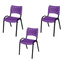 Ver imagem 1 de Kit 3 Cadeira Iso Tubo Oblongo Aço Industrial Empilhavel - Roxo