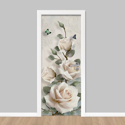Adesivo de Porta - Rosas Branca Retro Dekalque 93x213