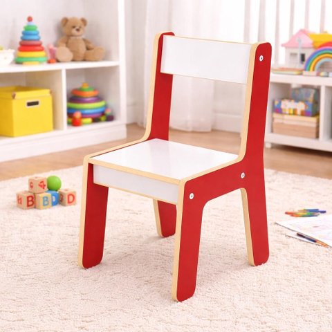Cadeira Infantil Vermelha MDF com Encosto Montessori Escolar Quarto Brinquedoteca Crianca