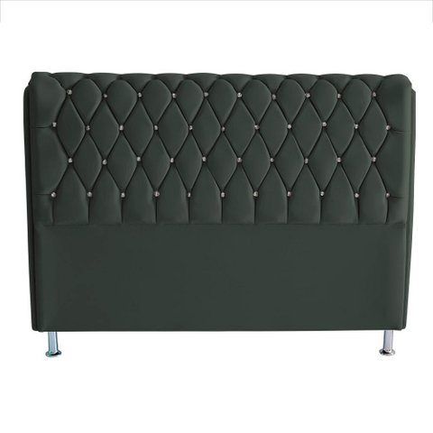 Cabeceira de Cama Box Londres Casal Queen 160 Cm Suede Botão de Strass Grafite Eli Móveis e Decoraçã