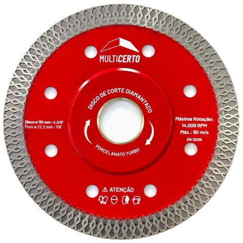 Disco de Corte Diamantado Porcelanato Turbo Extra Fino C/ Reforco 110mmx1.2mm - Multicerto