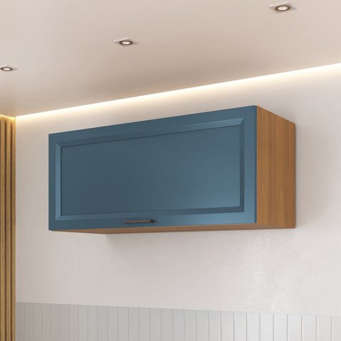 Armario Aéreo Porta Basculante 80cm Soho CabeCasa MadeiraOriginals Freijó/Azul