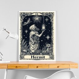 Quadro Decorativo Carta Tarot - Eremita 24x18cm - com Vidro:moldura Branca - 2