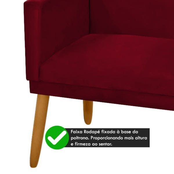 Poltrona Namoradeira Nina 2 Lugares Suede Vinho Bordô - 4