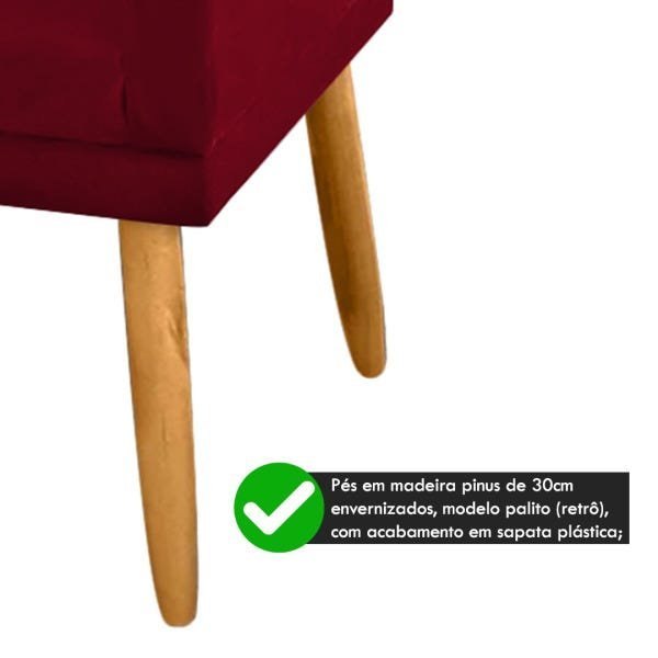 Poltrona Namoradeira Nina 2 Lugares Suede Vinho Bordô - 3