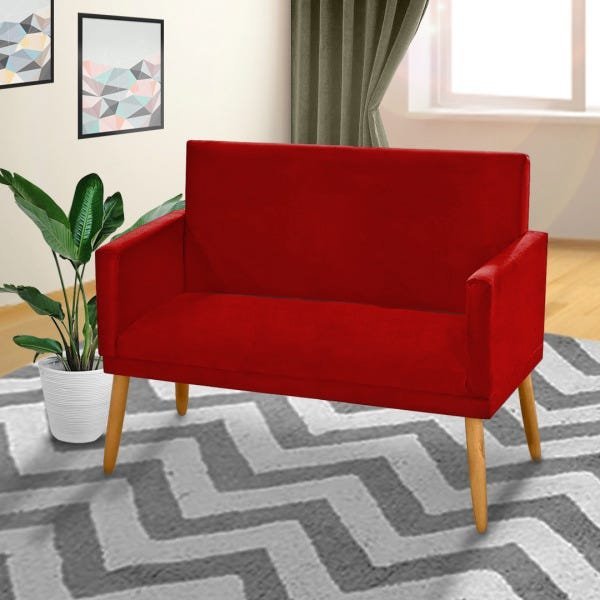 Poltrona Namoradeira Nina Pés Madeira Palito Suede Vermelho Marsala - 1