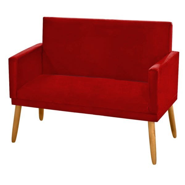 Poltrona Namoradeira Nina Pés Madeira Palito Suede Vermelho Marsala - 2