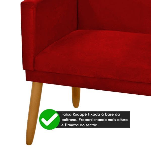 Poltrona Namoradeira Nina Pés Madeira Palito Suede Vermelho Marsala - 4