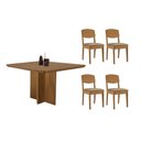 Ver imagem 1 de Sala de Jantar Completa Berlim C/ Tampo Madeirado Canto Curvo 90x90cm e 4 Cadeiras Havana Naturale