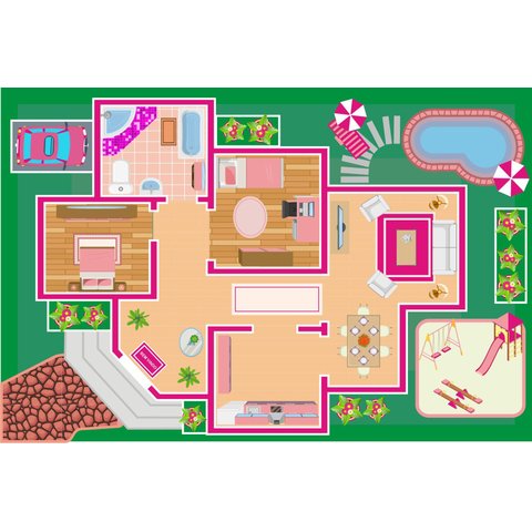 Tapete Ilustrativo em Lona para Meninas Brincar Casinha