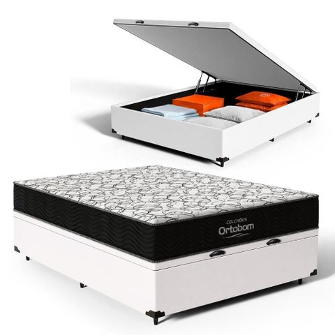Cama Box Baú com Colchão de Espuma D45 Ortobom Airtech 150 D45 Casal 138 Cm