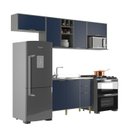 Ver imagem 2 de Cozinha Compacta Modulada 6 Portas 3 Gavetas Domus Espresso Móveis Azul/Silver/Royal