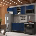 Ver imagem 1 de Cozinha Compacta Modulada 6 Portas 3 Gavetas Domus Espresso Móveis Azul/Silver/Royal