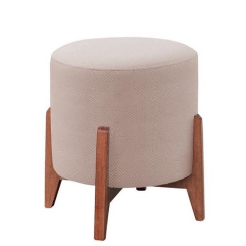 Puff Thor Luxo Madeira Maciça Tecido Veludo Bege