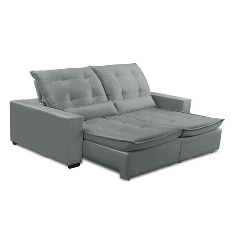Sofa Retratil Reclinavel 2 Lugares 1,80m Atlantis Veludo Cinza Claro Lansofbr Lansof Brasil