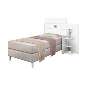 Cabeceira Box Para Cama Solteiro Com Mesa Cabeceira Acapulco:Branco