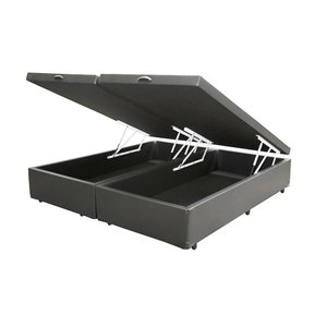 Base Cama Box Baú Bipartido Queen Size Couro Sintético Cinza 43x158x198