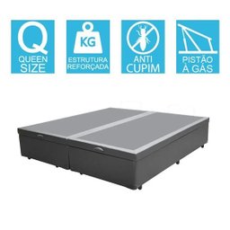 Base Cama Box Baú Bipartido Queen Size Couro Sintético Cinza 43x158x198 - 2