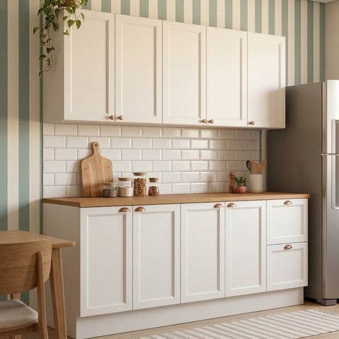 Cozinha Compacta Modulada 4 Peças 9 Portas 2 Gavetas com Tampo e Pés Reguláveis 200x213x50cm Branco