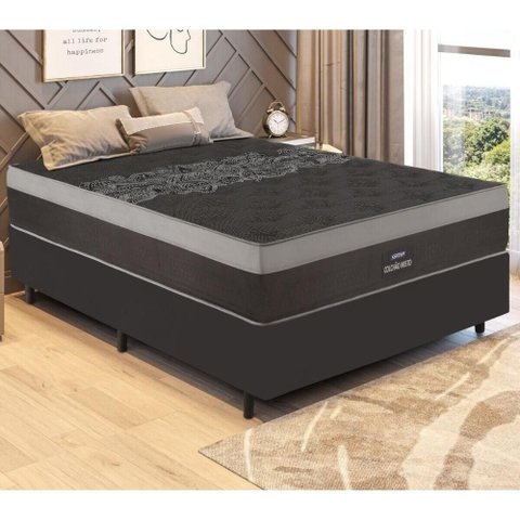 Cama Box Conjugado Casal com Colchão 138x70x188 Black Comfort Gazin Cr35339 Preto