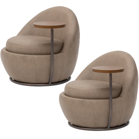 Kit 02 Poltronas Decorativa Giratória Yumi com Mesa Lateral Direita C06 Couríssimo Bege A-396 - Lyam