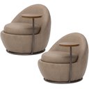 Ver imagem 1 de Kit 02 Poltronas Decorativa Giratória Yumi com Mesa Lateral Direita C06 Couríssimo Bege A-396 - Lyam