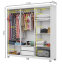 Ver imagem 2 de Guarda Roupa Solteiro com Espelho 6 Portas 2 Gavetas com Pés 153cm Recife Branco - Carioca Móveis