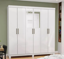 Ver imagem 1 de Guarda Roupa Solteiro com Espelho 6 Portas 2 Gavetas com Pés 153cm Recife Branco - Carioca Móveis