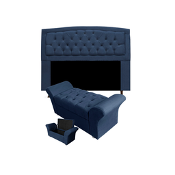 Kit Cabeceira Geovana com Baú Veneza King 195 Cm Suede Azul Marinho - Incasa Decor - 1