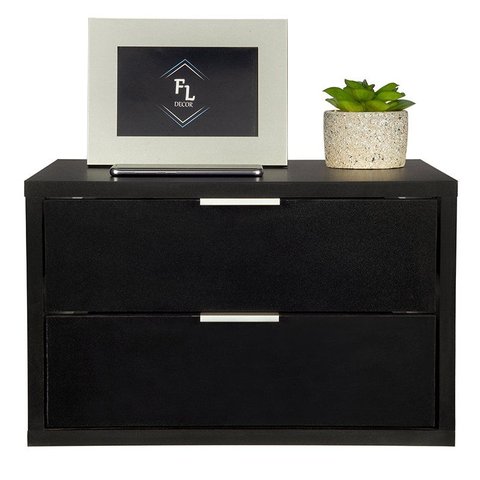 Mesa de Cabeceira 40cm com Duas Gavetas Preto 100% MDF