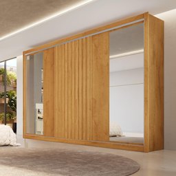 Guarda Roupa 3 Portas Vitória com Espelho 100% Mdf Peroba Off White - Móveis Europa - 3