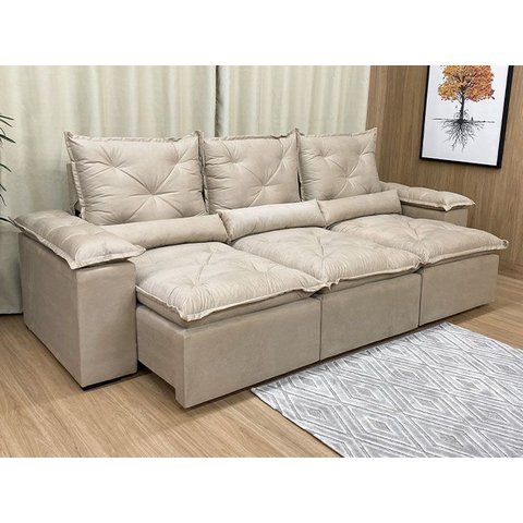 Sofá 5 Lugares Retrátil e Reclinável 2,70 Metros Alpoim Estofados Bege 201 Athenas