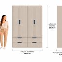 Ver imagem 3 de Armário para Quarto Infantil 4 Portas e 4 Gavetas Theo Bege/Areia/Azul Petróleo