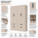 Ver imagem 6 de Armário para Quarto Infantil 4 Portas e 4 Gavetas Theo Bege/Areia/Azul Petróleo